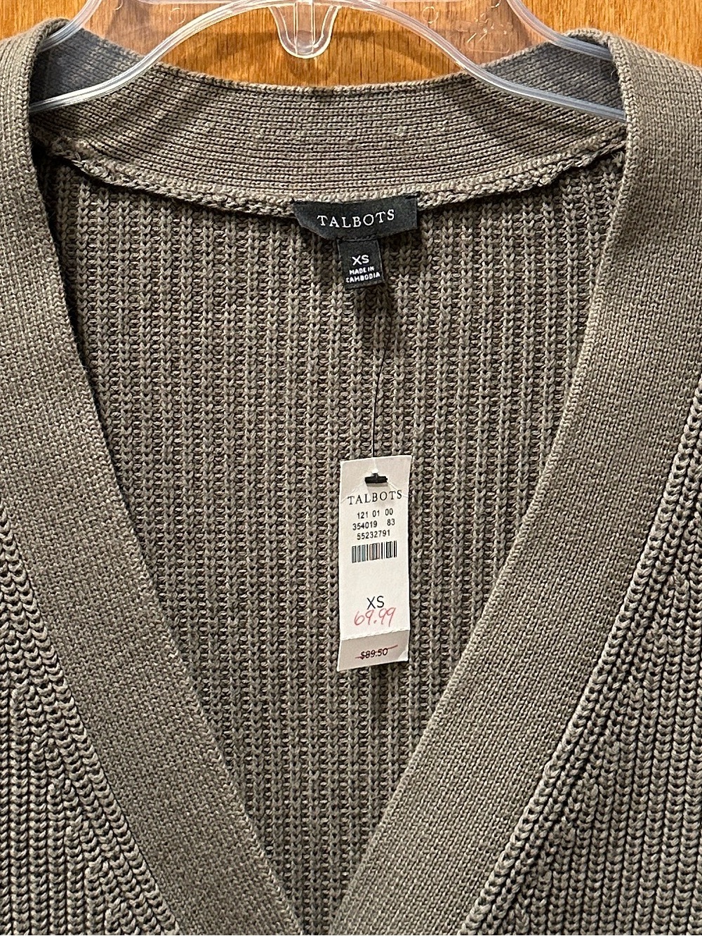 NWT Talbots Olive Green V-Neck Button Front Pima Cotton Knit Cardigan Size XS - Picture 2 of 8